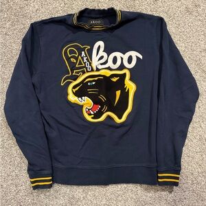 Akoo Sweatshirt Sweater Mens M Blue Black Panther Graphic Spellout Long Sleeve